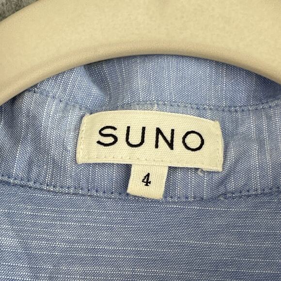 Suno Dress Womens 4 Blue Pleated Embroidery Gold Trim Midi Short Sleeve Resort - Picture 6 of 16